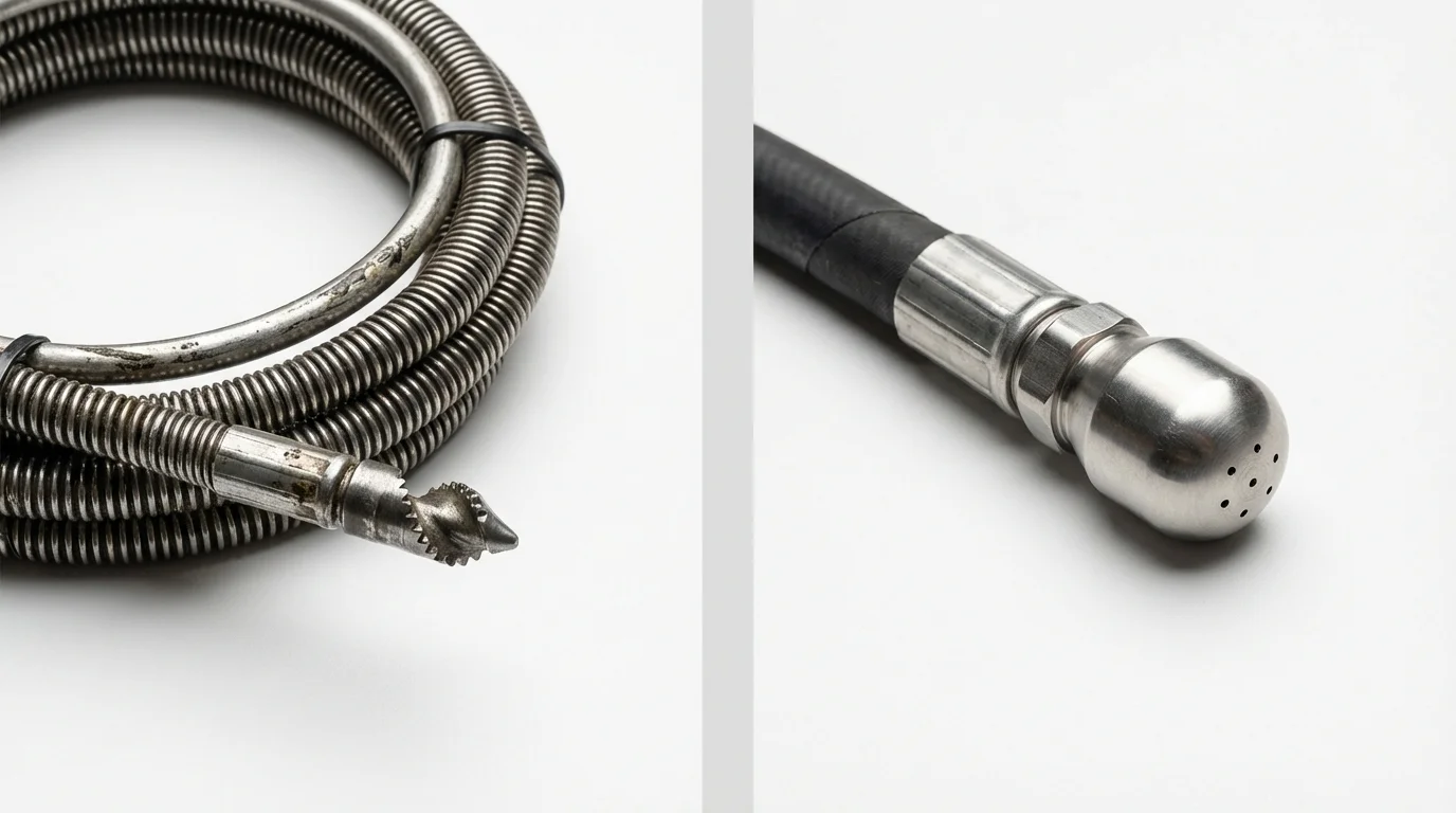 Drain snake cable and hydro jetting nozzle used for drain cleaning in Hobe Sound, FL