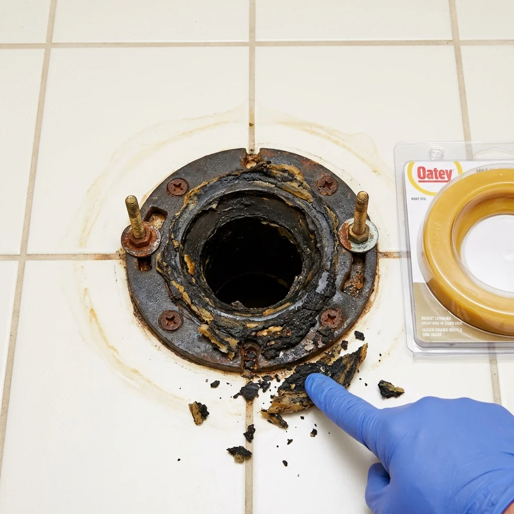 Failed wax ring showing water seepage at the base of a toilet in a Hobe Sound, FL home